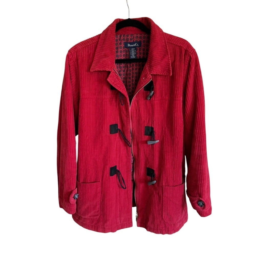 DENIM & CO. Vintage Y2K Red Corduroy Barn Chore Coat Toggle Zip Closure Large
